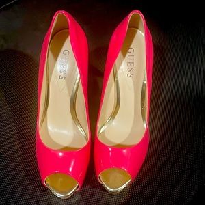 GUESS women’s multicolored open toe heels, like new condition, size 7, worn once